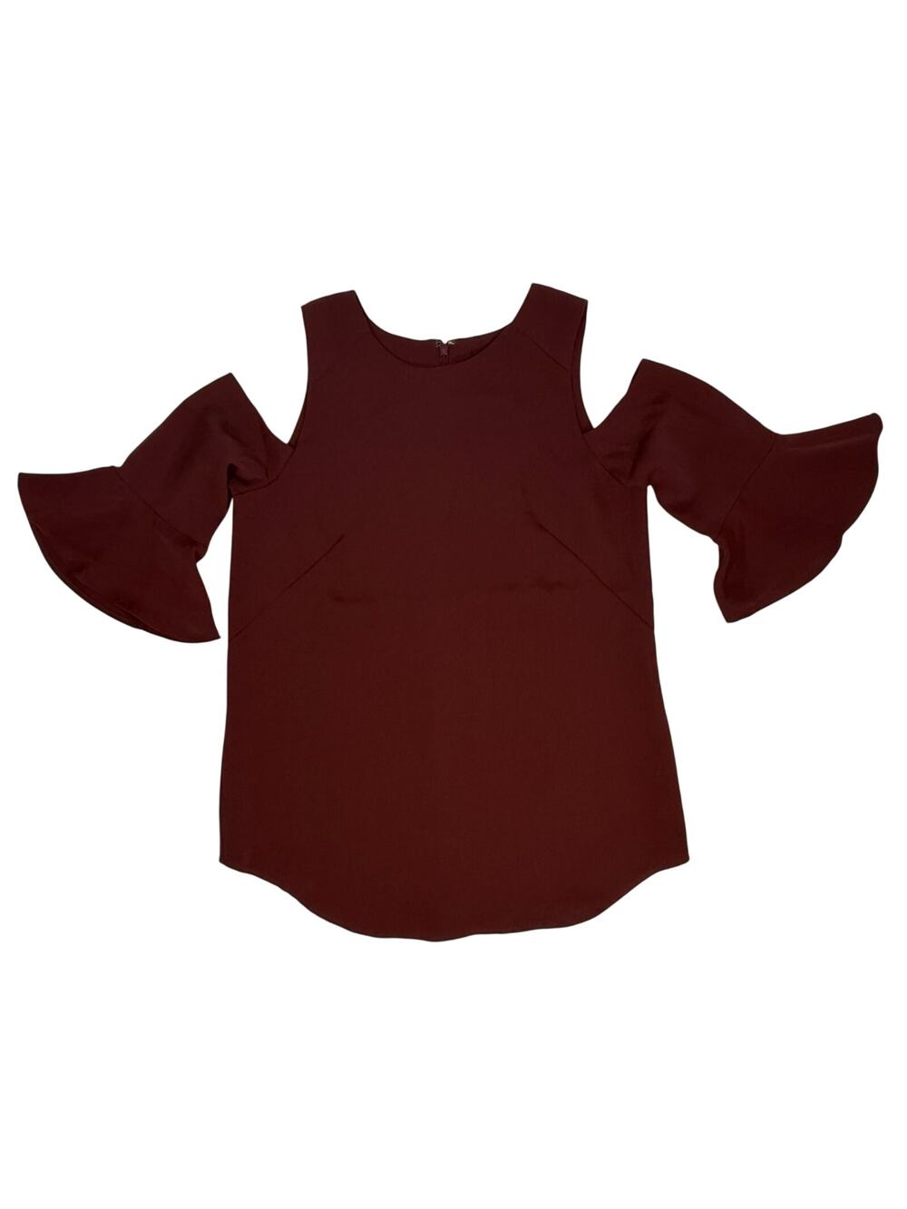 Burgundy Red Blouse Ruffle Sleeve Cold Shoulder Women's XS Going Out Shirt